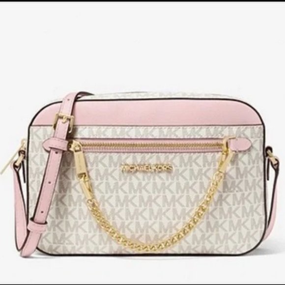 Michael Kors Jet Set Item Large East West Zip Chain Crossbody Powder Blush Multi - Picture 11 of 16